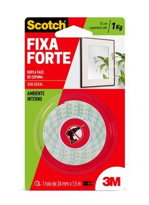 Fita dupla face com espuma 24mm x 1,5m Fixa forte 121403 3M unid.