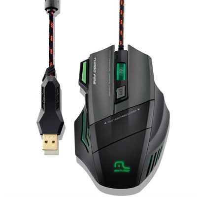 Mouse Gamer 3200 DPI Warrior 7 botões Laser USB Multilaser MO207 unid.