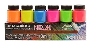 TINTA ACRILICA NEON 10 ML C/ 6 CORES ACRILEX UND