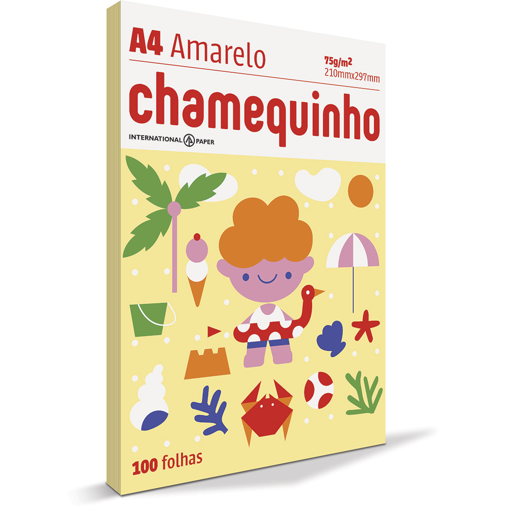 Papel sulfite 75g A4 210x297mm Chamequinho Colors amarelo pct. 100 folhas unid.