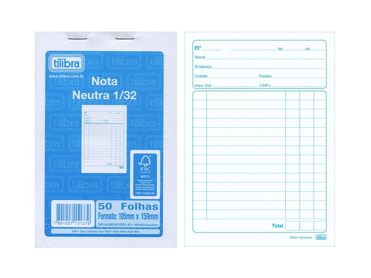 Bloco nota neutra 1/32 50 folhas 22923 Tilibra unid.