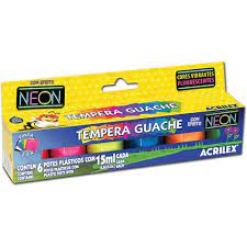 TINTA GUACHE 15 ML NEON 01006 ACRILEX CX 06 UND