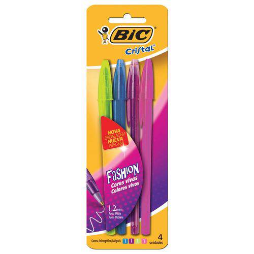 Caneta BIC cristal fashion BIC cartela com 04 unid.