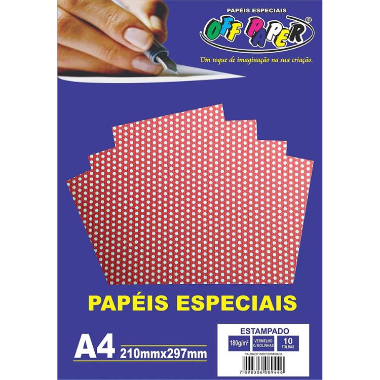 PAPEL P/ SCRAPBOOK VERMELHO C/ BOLINHA OFF PAPER PCT 10 FLS