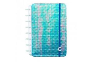 Caderno Inteligente A5 capa dura universitário 60 folhas Holográfico azul Ambras