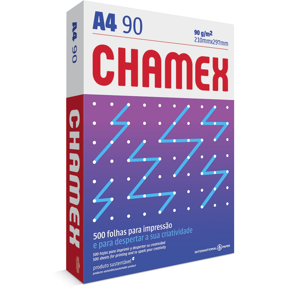 Papel sulfite Alcalino A4 90g 210x297 com 500 folhas Chamex unid.