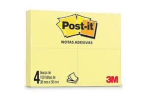 BLOCO ANOTACOES 653 38 X 50 100FLS C/HANG TABS AMARELO 3M PCT 4 UND