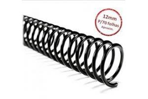 ESPIRAL 12 MM PARA 70 FLS PRETO PCT 100 UND