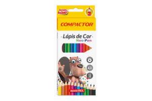 KIT LÁPIS DE COR COM 12 CORES + APONTADOR + LÁPIS HB N2 UND -  COMPACTOR 