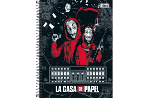 Caderno capa dura universitário 80 folhas La Casa de Papel Tilibra unid.